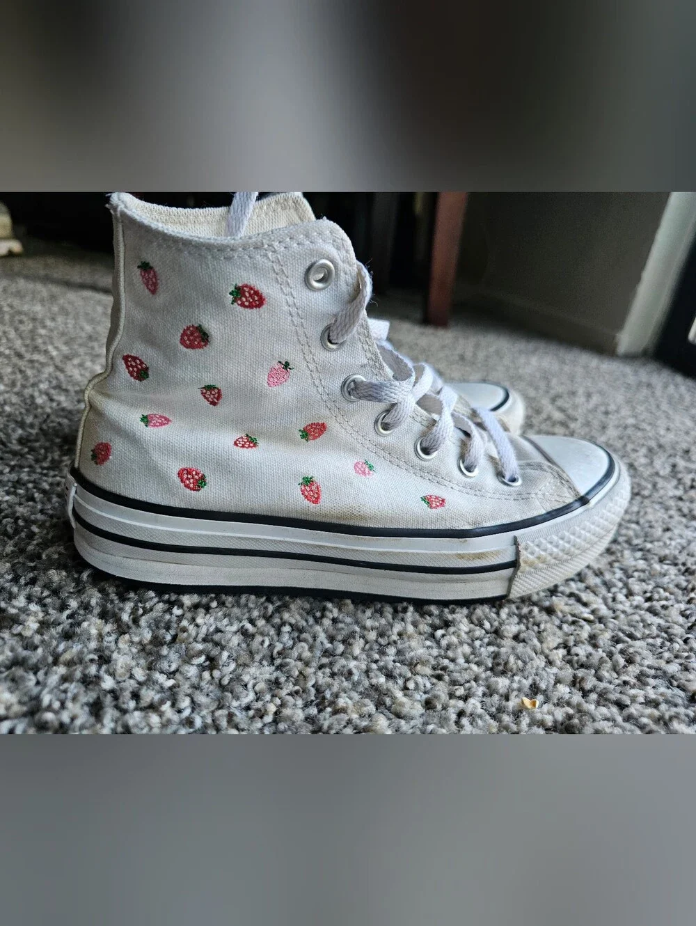 Converse White High-Top  Sneakers with Pink & Red Strawberry Print 3.5
